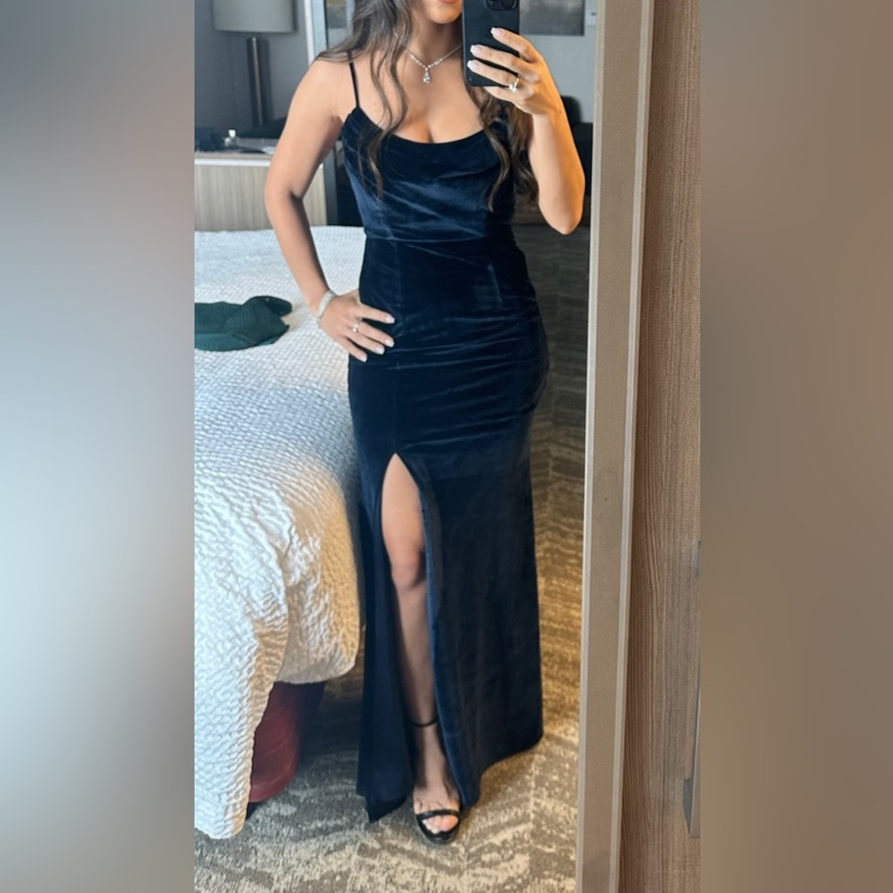 Navy blue velvet dress
